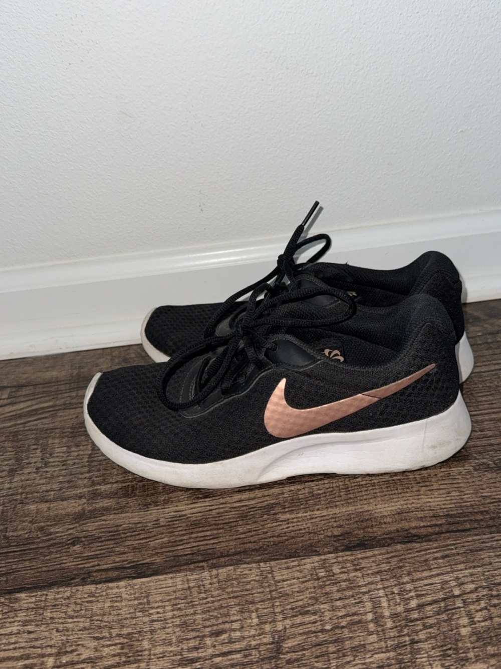 Nike Women's Black Running Sneakers with Rose Gold Swoosh